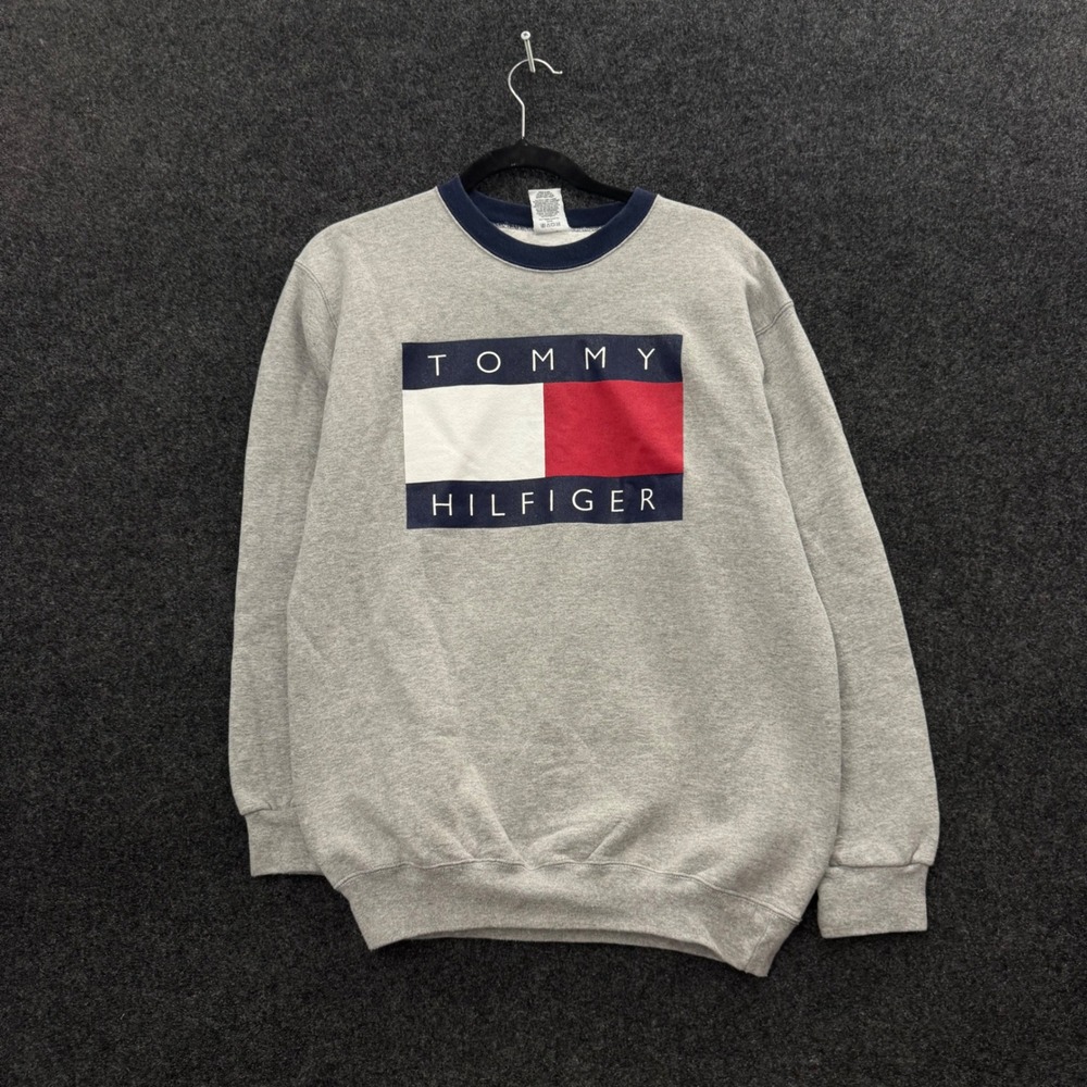 Vintage Tommy Hilfiger 90s Flag Logo Sweatshirt Gray Made in USA Large